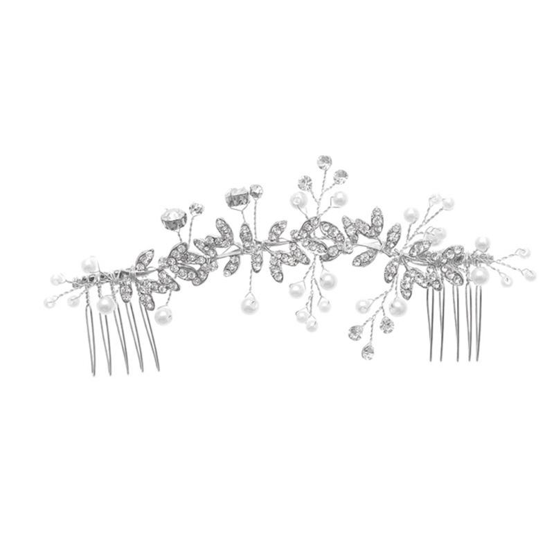 Pearls Rhinestones Hair Comb Bridal Hair Accessories Tiaras Leaf Hairpin For Bride Wedding Party Prom Event Hair Jewelry