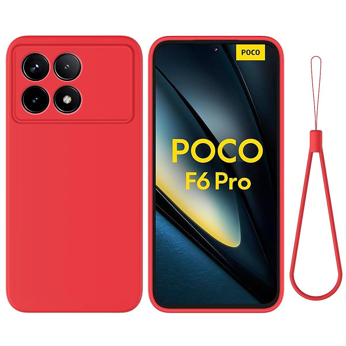 

Для Xiaomi Poco F6 Pro 5G/Redmi K70 5G/K70 Pro 5G Чехол Жидкий Силикон Защита от Царапин Чехол для Телефона с Ремешком Red