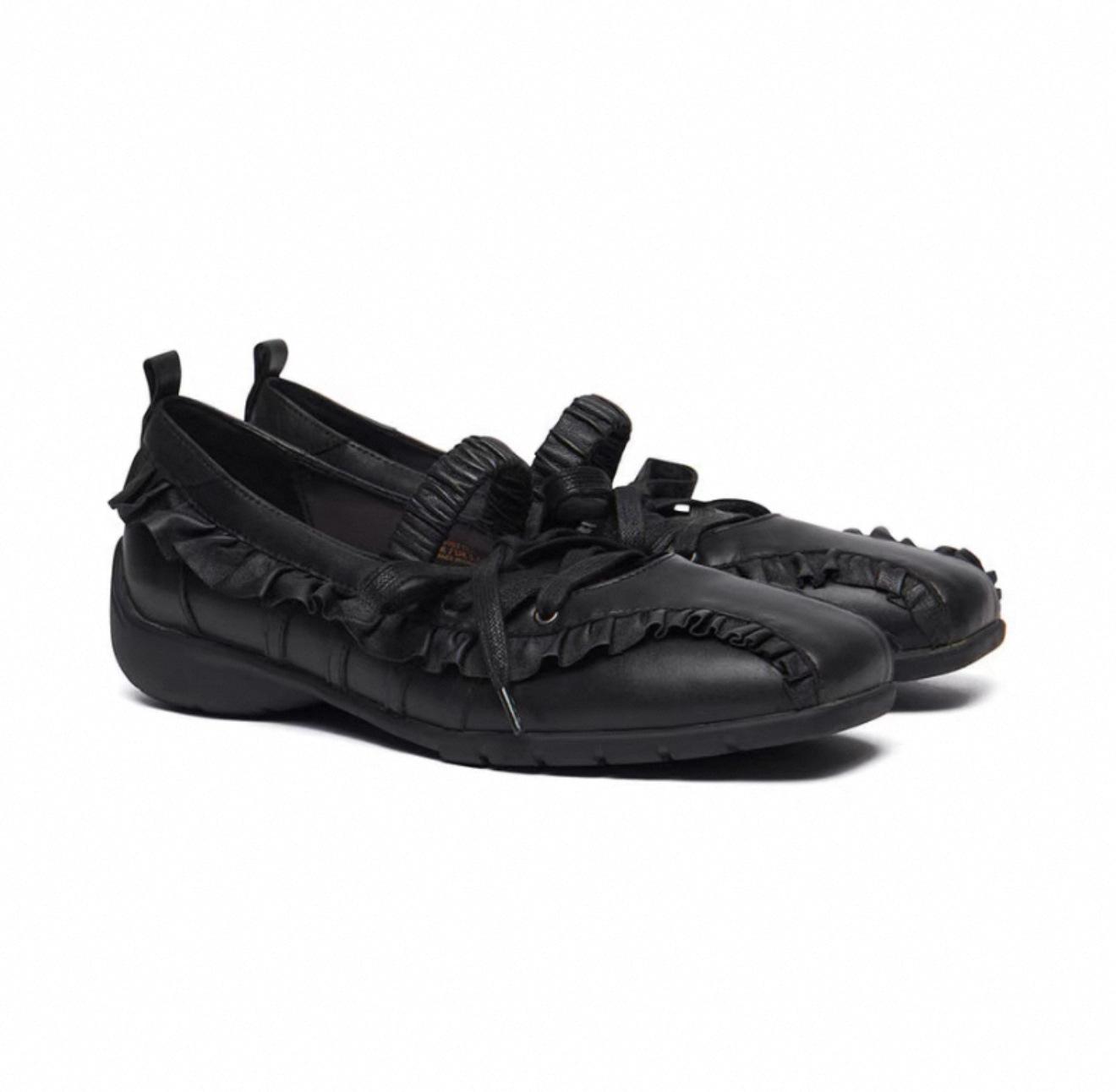 

Sheepskin version~ Korean niche square head pleated skirt ballet shoes femininity versatile casual Mary Jane single shoes 40 чёрный