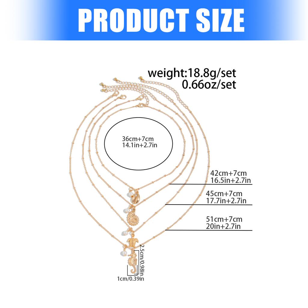 4pcs Adjustable Ocean Charm Pendant Necklace with Turtle and Seahorse Charm for Casual Beach Style Neck Jewelry