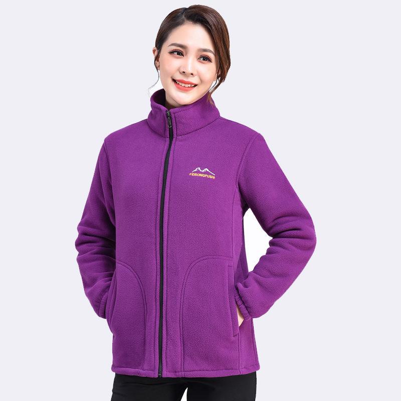 Spring Autumn Mother's Coral Velvet Fleece Stand Collar Jacket Thicken Slim Warm Coat Casual Women's Zipper Sweatshirts Tops