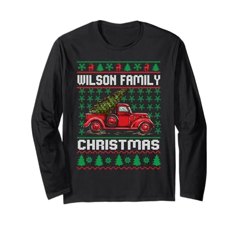 Wilson Family Ugly Christmas Sweater Red Truck Funny Christmas Long Sleeve T-Shirt