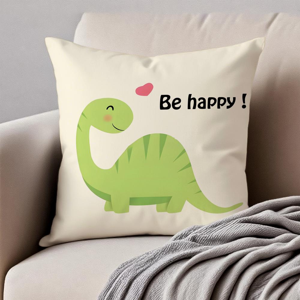 Cute Funny Art Dinosaur Cushion Cover Pillowcase Anti-Dustmite Invisible Zipper Short Plush Sofa Cushion