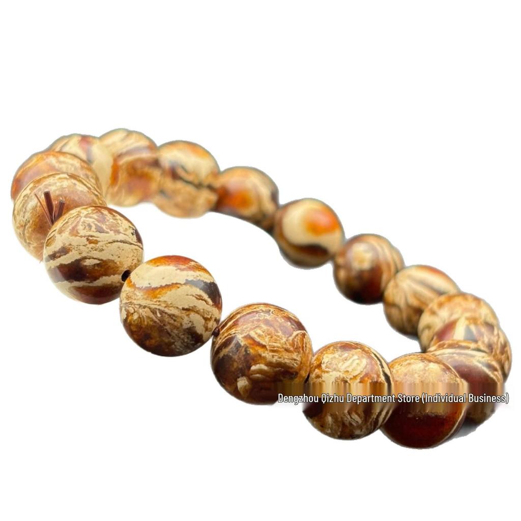 Qi Zhu Natural Burmese Amber Fossil Wenwan Prayer Beads - Round Buddhist Beads