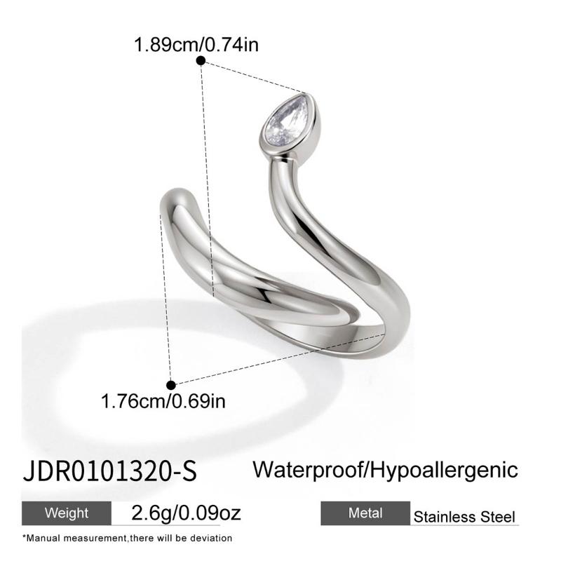 Adjustable Twisted Open Ring Sparkling Teardrop Cubic Zirconia Tarnish Resistant Gold Silver for Cocktail Party Wear серебряный
