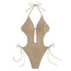 Sexy Halter V Neck Wrinkled Female Swimwear One Piece Swimsuit Women Backless Monokini High Leg Cut Bathing Suit Swim Beach Wear