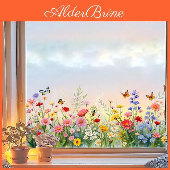 Summer Spring Window Flower Butterfly Cling Colorful Floral Window Sticker Removable Doublesided Static Decals For Home Office Classroom Decor