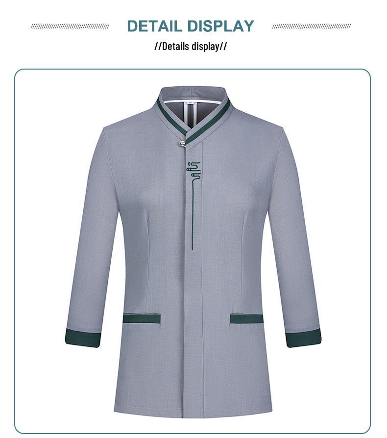 Women's Three-Quarter Sleeve Hotel Attendant Uniform with Print Embroidery