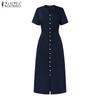 ZANZEA Women Casual V-Neck Solid Color Summer Short Sleeve Dress