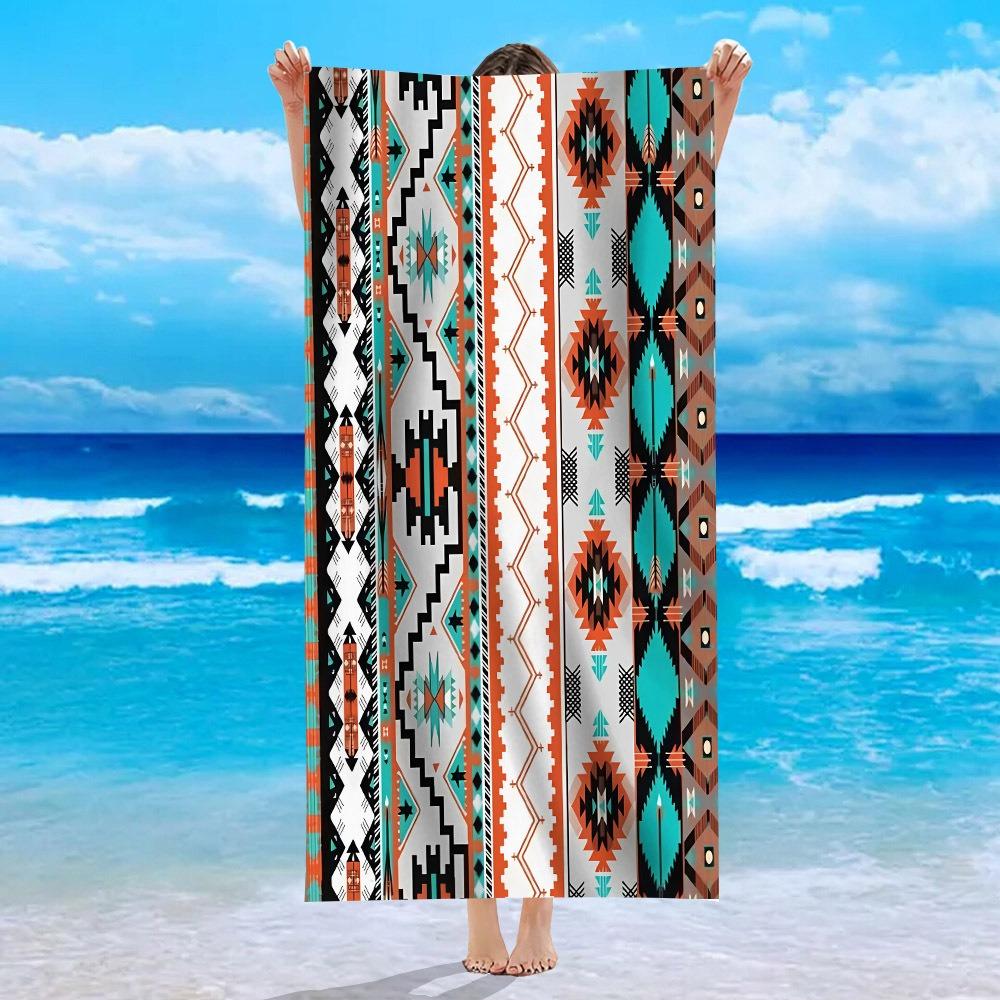Vintage Geometric Beach Towel Boho Ethnic Beach Blanket Soft Quick Dry Absorbent Sand Free Swim Towel for Summer Vacation