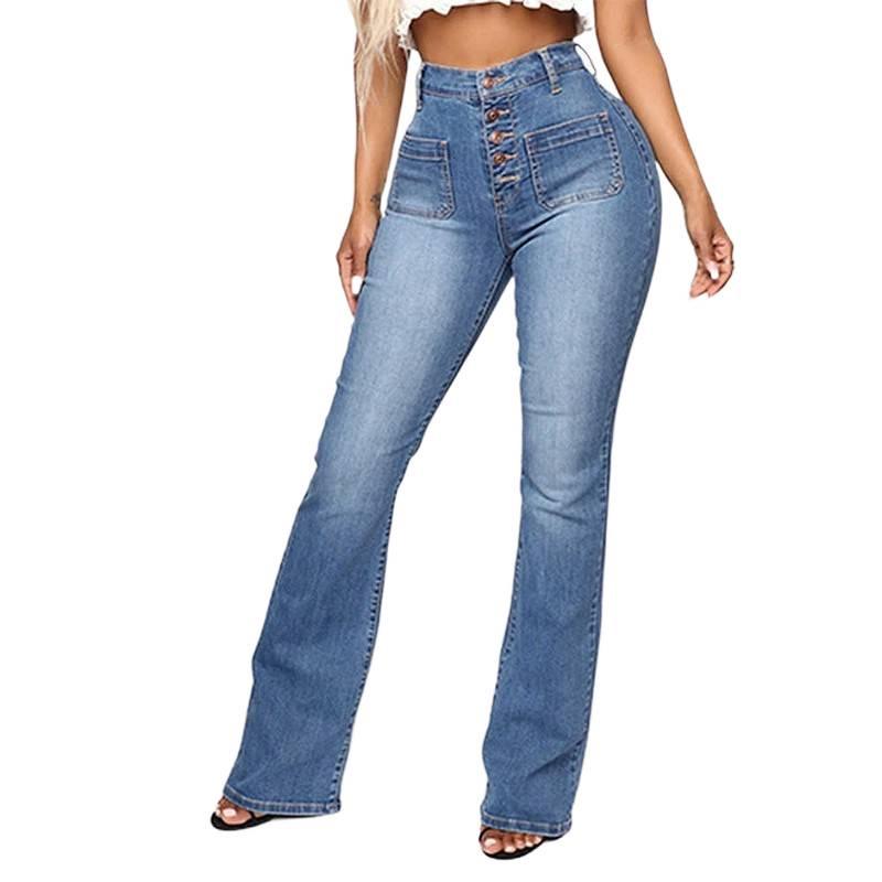 Női szegecses, foltzsebes, hosszú farmer