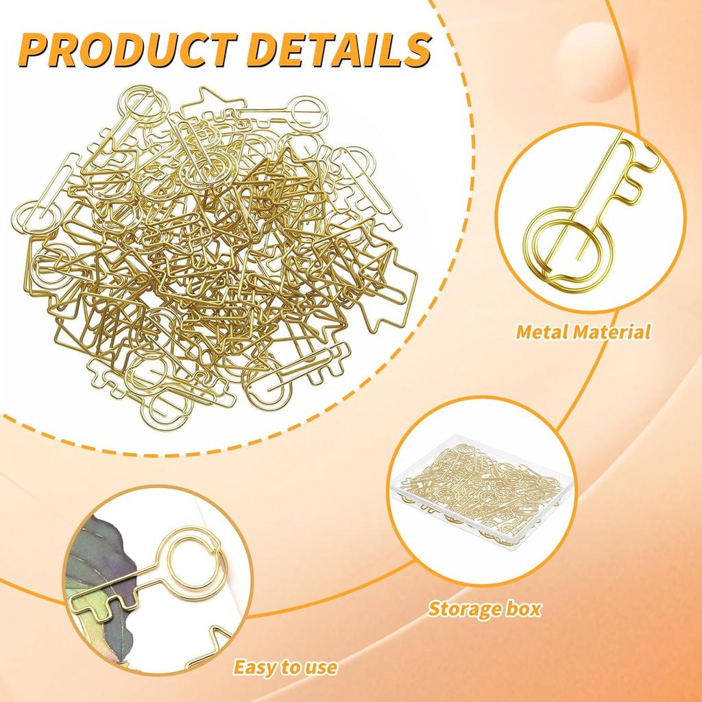 Hesena 120 Pcs Paper Clip Set, 60 Pcs House & 60 Pcs Key Shaped Paperclips for Office, Real Estate Agent,Realtors Gifts (Gold)