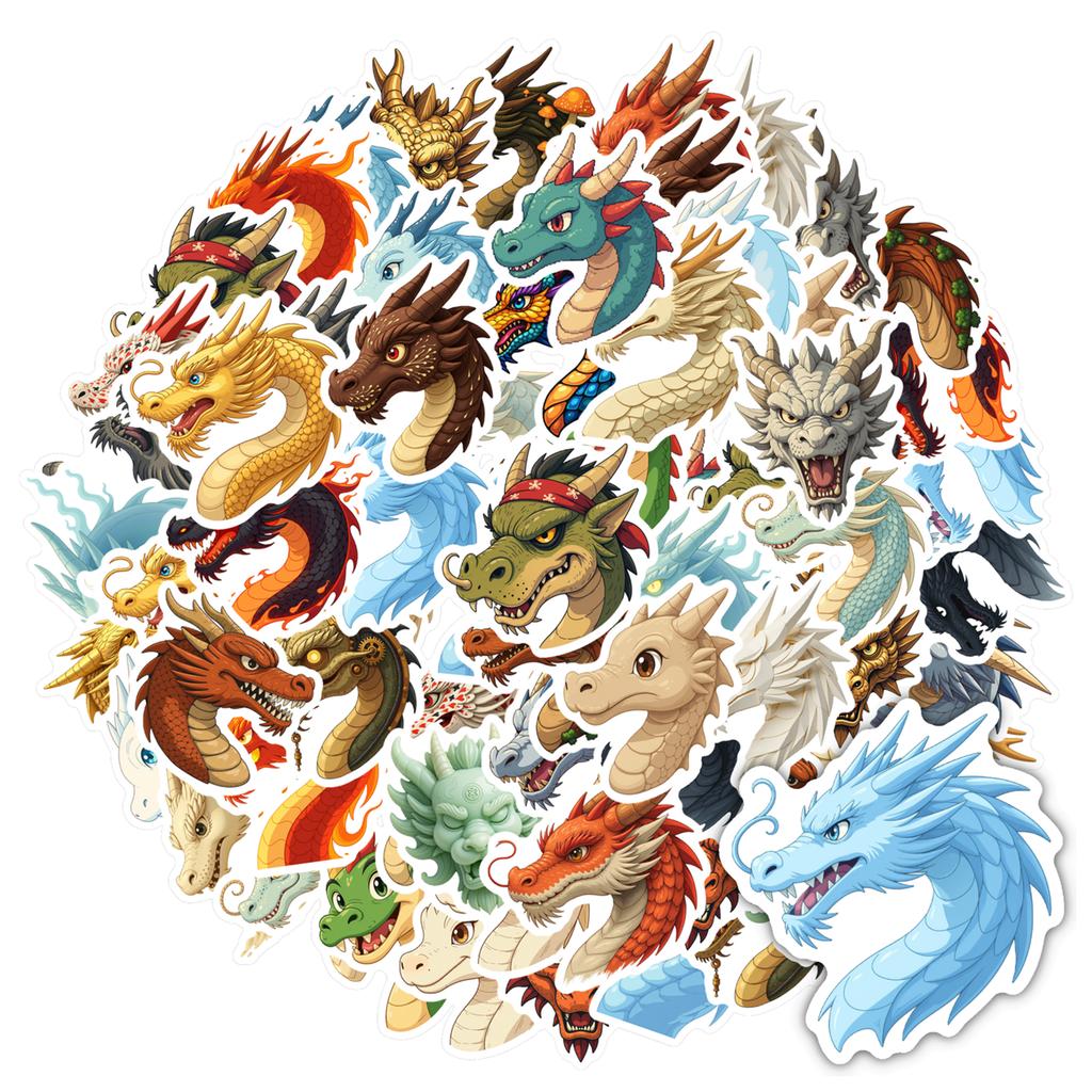 35pcs-100pcs Cartoon Mythical Beasts Stickers Fantasy Dragon Sticker Pack Animal Stickers For Laptop Luggage Scrapbook