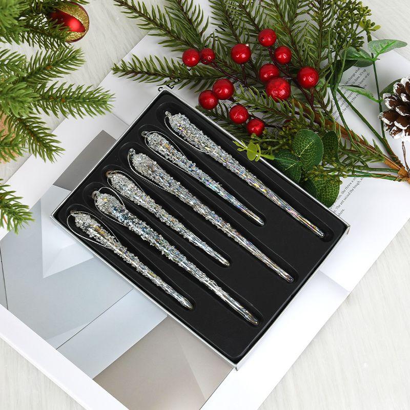Christmas Decoration Transparent Glass Ice Stick Pendant Christmas Tree Scene Ornaments Ice Water Drop Hanging Art Holiday Gifts