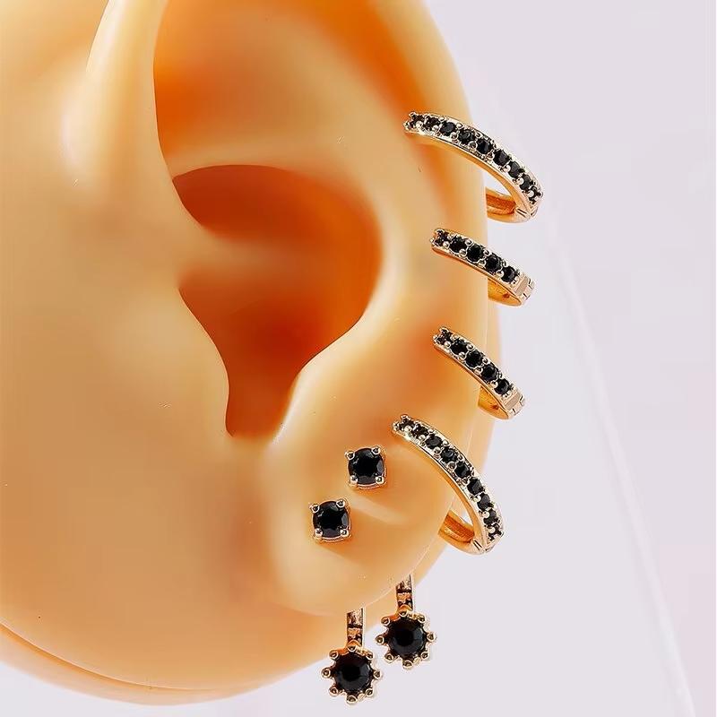 Conjunto de 3 Mini Brincos Turquesa Cor Dourada Novo Design Argolas Fofas Joias de Luxo Conjunto para Presente Opções de Pedras Cor Preta