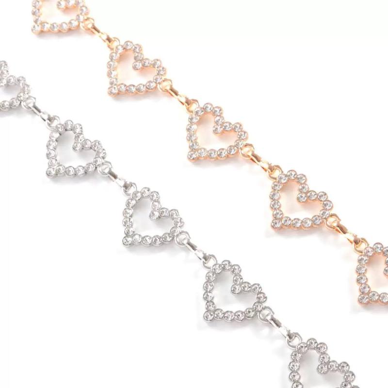 Trendy Heart Rhinestone Waist Chain Adjustable Female Belts Classy Love Themed Metal Dress Denim Belt Ornaments