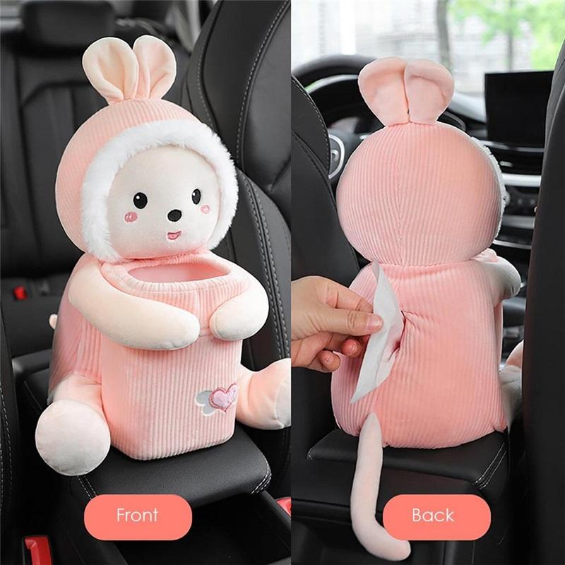 2 In1 Cute Cartoon Car Tissue Box With Ashcan Creative Plush Tissue Box Holder Auto Armrest Box Car Garbage Can for car interior