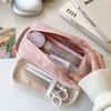 Pink Cloth Multilayer Pencil Case Large Capacity Solid Color Pencil Pouch  Kids Children