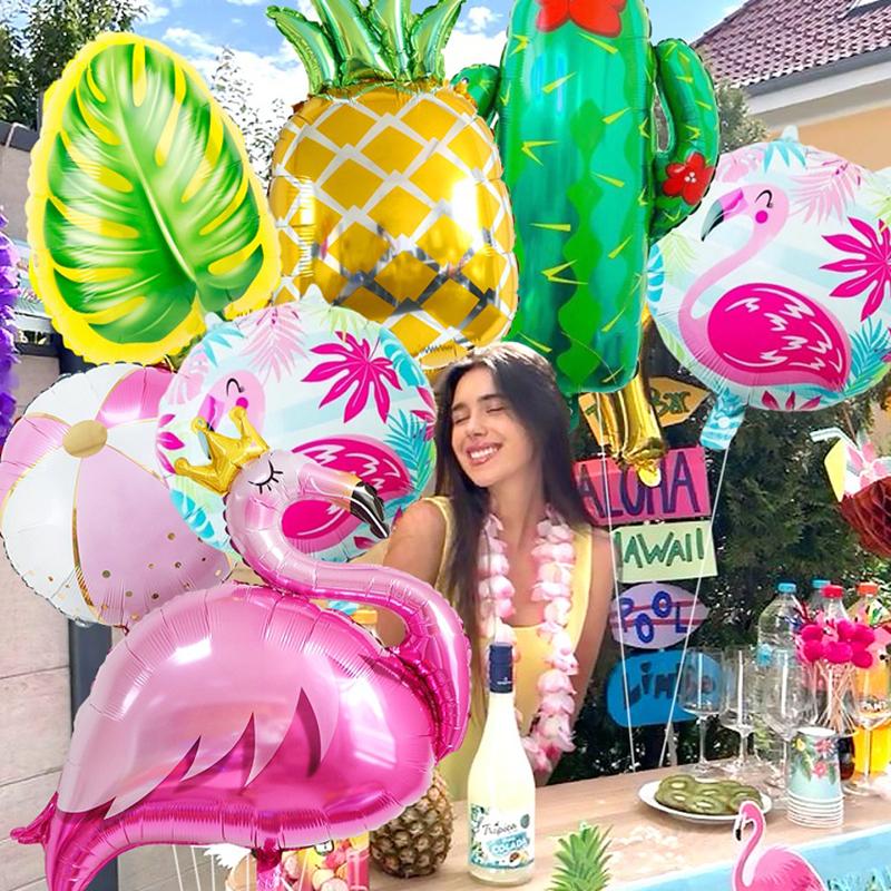 7pcs New Summer Hawaii Themed Party Balloon Set Including Flamingo Cactus Pineapple Watermelon Pattern Balloon Decorations