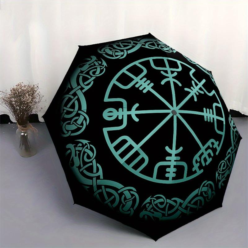 Viking Compass Vegvisir Nordic Symbol StickerUmbrella, Portable 3-Fold Compact Umbrella,Christmas Gift ES447