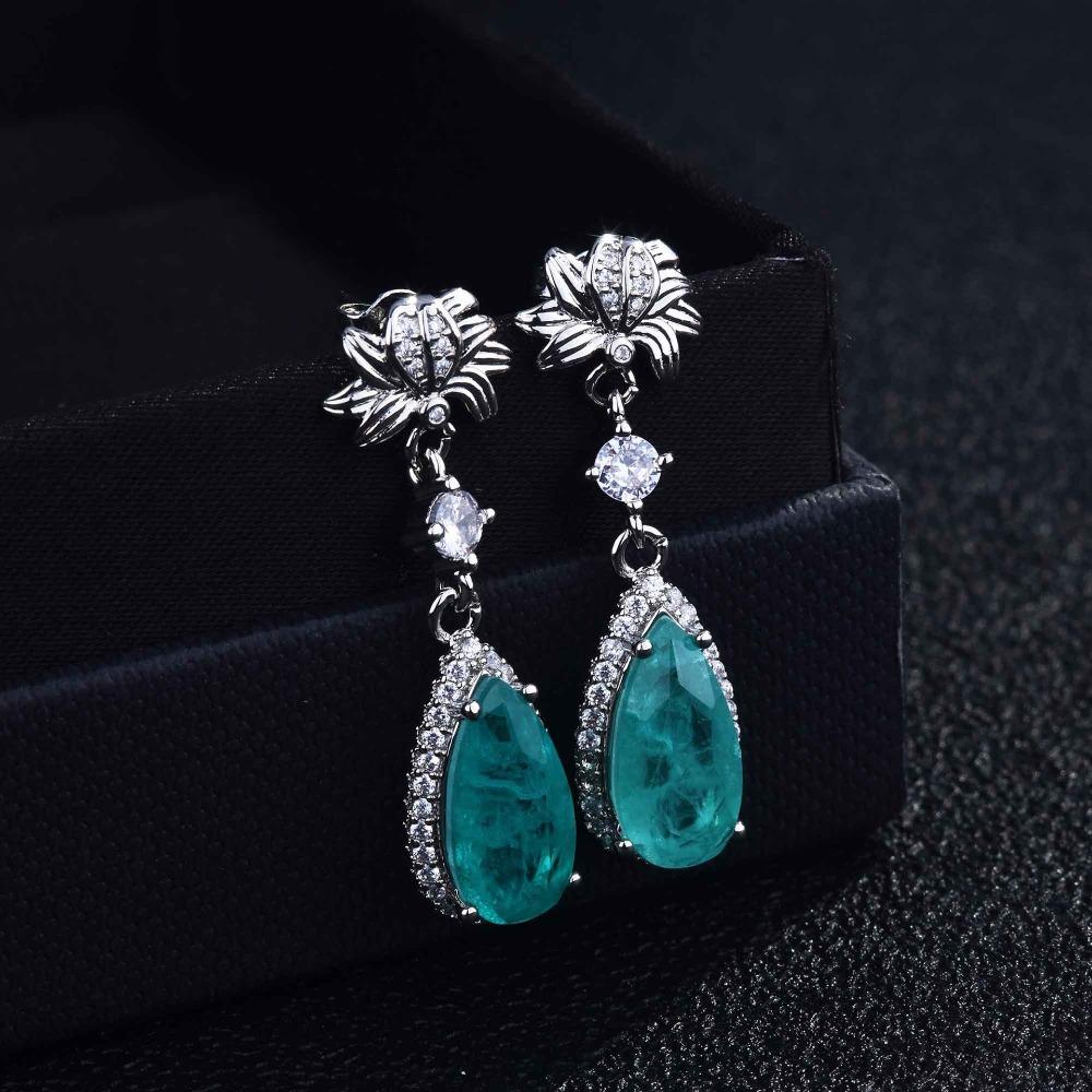 

Earring Paraiaba Color Gemstone Studs Micro Pave Full Diamond High Carbon Earrings Fashion Jewelry