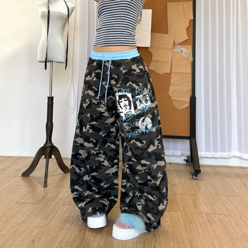 Womens Camo Print Wide Leg Pants Loose Fit Casual Trousers Street Style 2026