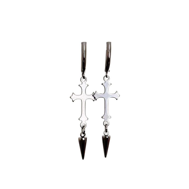 Dark Gothic Cross Earrings: Stainless Steel, Street Dance-Inspired Jewelry