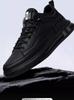 Waterproof Black Leather Lace-up Casual Men's Board Shoes: Trendy, Versatile, Comfortable.