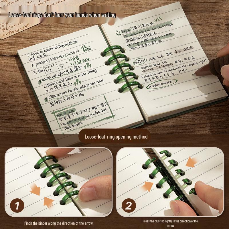 A7 Transparent Minimalist Loose-Leaf Spiral Pocket Notebook, Lined for Single Words
