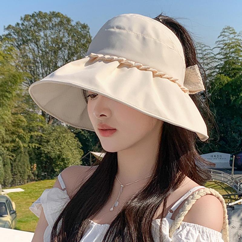 2025 new empty top hat versatile spring summer bucket hat big brim sun protection bow