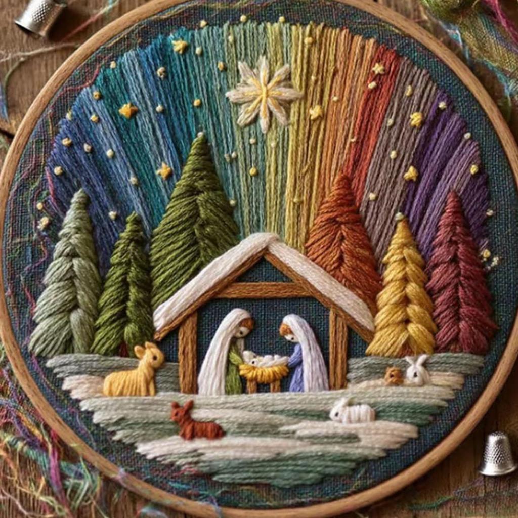 DIY Nativity Cross Stitch Kit with Stamped Embroidery Patterns Embroidery Starter Kit Christian Christmas Craft for Adults Kids
