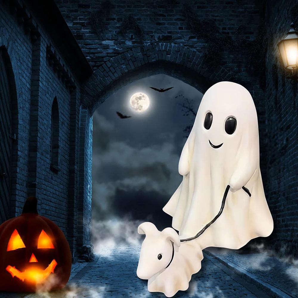 Halloween Ghost Walking Dog Statue Cute Halloween Decorations Indoor Outdoor