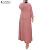 ZANZEA Women Long Sleeve Blouse and Long Pleated Skirts Casual Two Piece Suit Sets