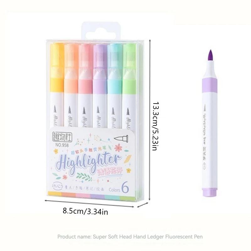 Kit de Canetas Marca-Texto Coloridas Pastel com Pincel Marcadores Fluorescentes Canetas Marcador de Arte Papelaria Japonesa Adorável Kawaii