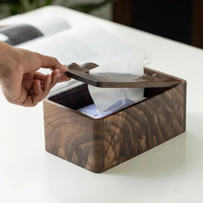 Nordic Creative Black Walnut Paper Box Solid Wood Tissue Box Japanese Living Room Wooden Multifunctional Storage Box
