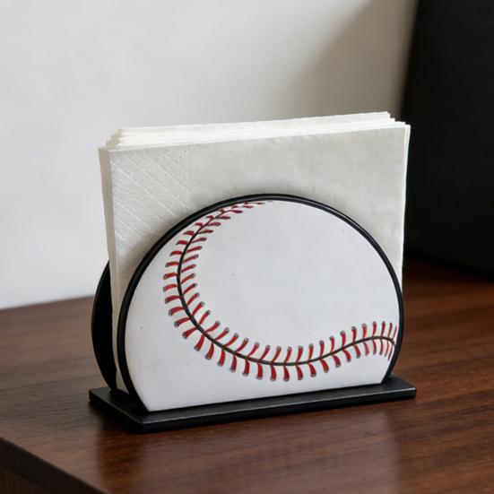 Sports Ball Napkin Holder for Table, Freestanding Wooden Napkin Dispenser, Tabletop Tissue Towel Holder for Sports Theme Birthday Party Supplies