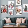 Cuadro de paisaje de invierno, pintura en lienzo, arte de pared, pino, coche rojo, casa de pino, árbol, póster e impresión para decoración del hogar, regalo de Navidad
