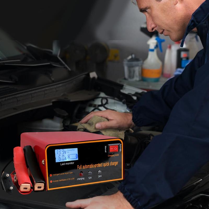 12v24v Fast Charging Car Jump Starter with Clip Safety Protect Compressor Charger LED Display for Trucks Agricultural Machinery