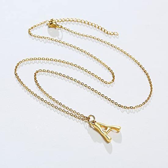 Rockyu Náhrdelník pre abecedný iniciál z nehrdzavejúcej ocele 18K na kľúčnu kosť Módny doplnok pre ženy, Zlatý, 18K, Prívesok, Náhrdelník, Elegantný, DIY26, Oceľ, Náhrdelník,