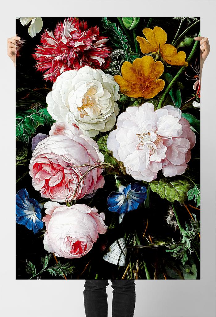 Poster Flowers Black Background