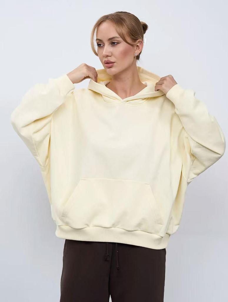2025 Autumn/Winter Women's Fashion Casual Solid Color Loose Hooded Sweatshirt