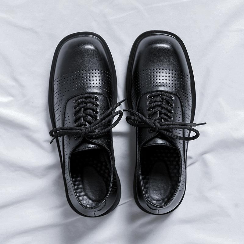 

Кожаные туфли мужские летние повседневные дышащие полые туфли для пожилых людей с большим ростом, формальные деловые британские свадебные туфли 68662-R 38 чёрный