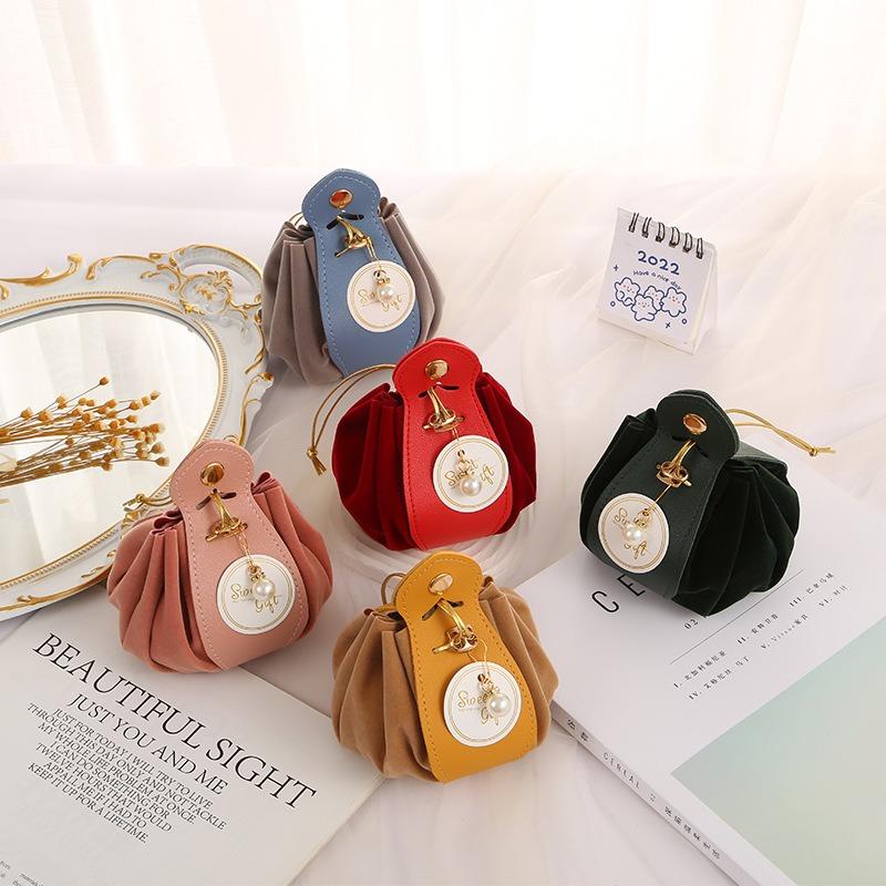Luxury Flocked Leather Candy Bag Drawstring Velvet Bag Sachet Christmas Wedding Party Favor Candy Jewelry Gift Packaging Pouches