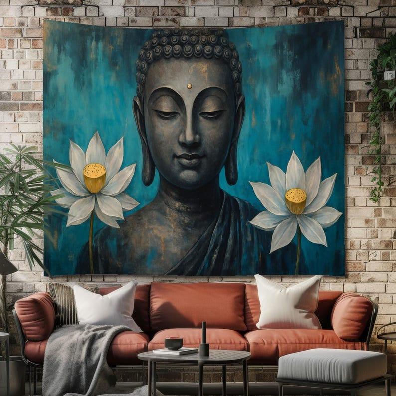 Buddha statue tapestry 75x100 чёрный