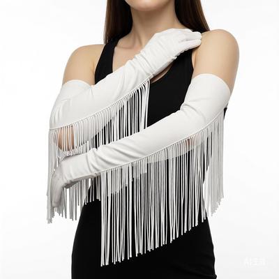 Red, Black, White Satin Long Fringe Gloves for Dance, Wedding, Costume Accessory