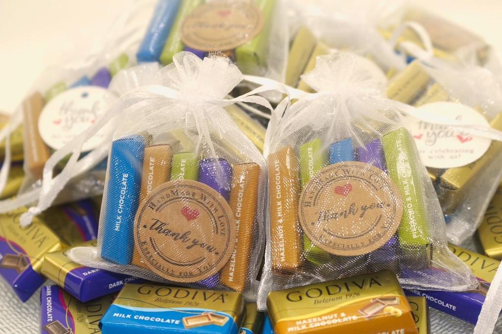 Godiva Neapolitan Assortment Petit tablets x 10 sets Total of 50 tablets with thank you tag Cute Drawstring Bag Just a Feeling Halloween Valentine