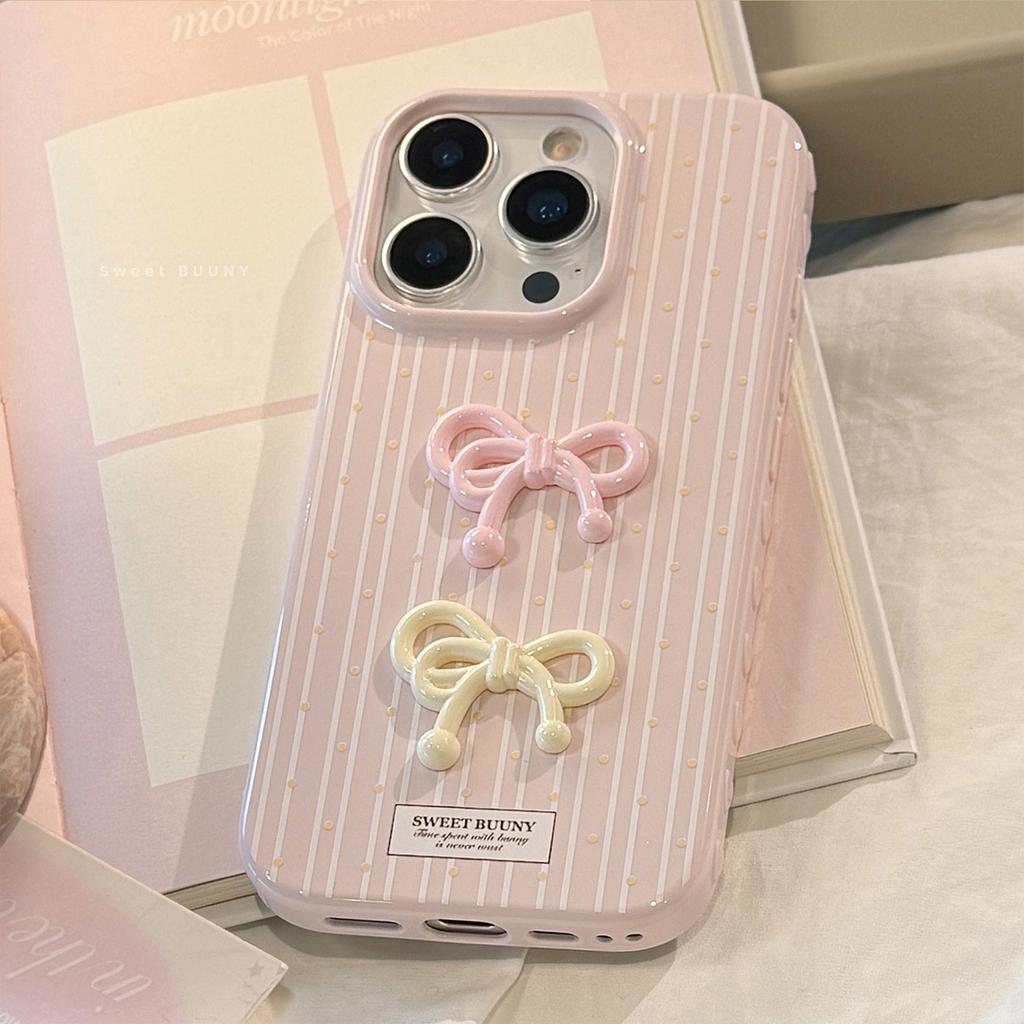 Korean Three dimensional Pink Bow Suitable for Apple 17 Mobile Phone Case Iphone16 Silicone 15promax Anti Fall