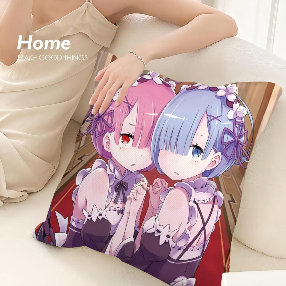 Re zero R-Rem Pillow Case Sofa Decorative Home Double-sided Print Plush Square Throw Pillow Covers Cushion Decor Cover