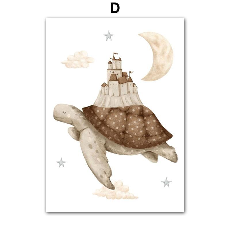 Whale Turtle Castle Balloon Nordic Nursery Wall Art Posters Art Prints Canvas Painting Pictures Baby Kids Room Home Decoration