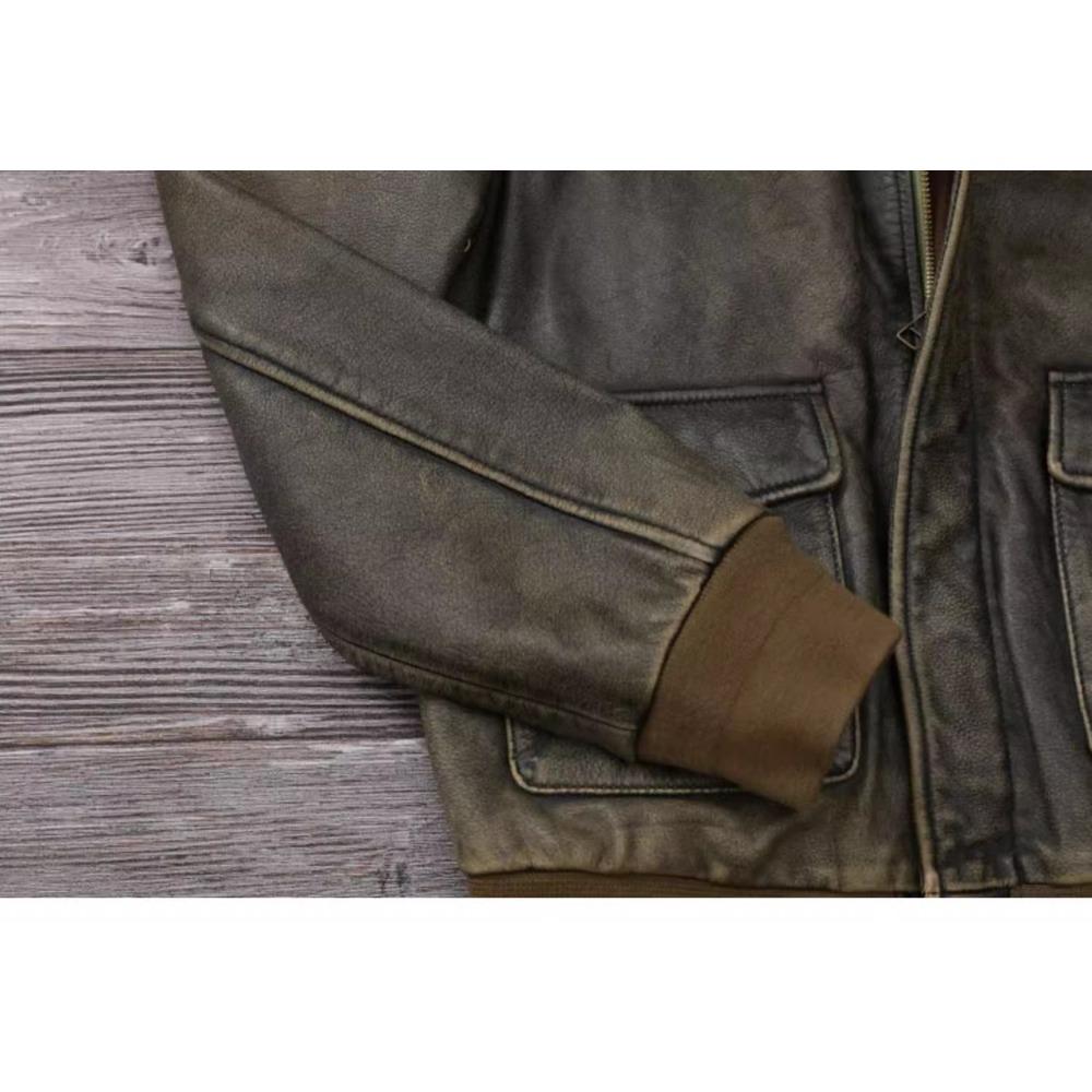 Chinese Size Classic Military A2 Air Force Leather Flight Jackets Vintage Stonewashed Cow Leather Jacket Men Soft Cowhide Mens Coat